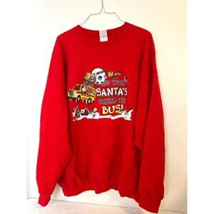 Vintage Christmas Schoolbus Sweatshirt Santa's taking the Bus 2X Red Unisex